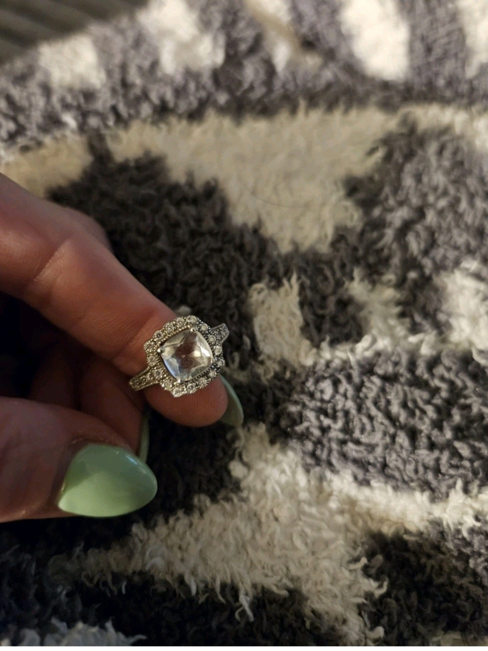 Stunning Signed RJC .925 Sterling Silver Cushion Cut Halo Cocktail Ring As Is